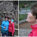 Nahid og Berit foran steinrosen på tur opp til Teide - Berit blåser frostrøyk